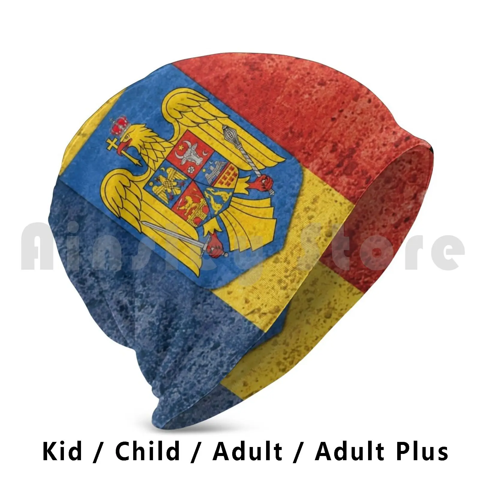 Flag Of Romania And Coat Of Arms Of Romania , Patriotic Gift Beanie Hedging Cap DIY Print Cushion Bucharest Romanian