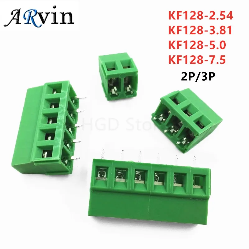 10Pcs KF128-2Pin/3Pin 2.54 / 3.5 / 3.81 / 5.0 / 7.5mm Spacing Terminal Block Splice Terminal Screw Type PCB Screw Terminal