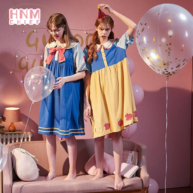 Summer Pink Silk Sleepshirts Women Sleepwear Dress Kawaii Bows Maiden Nightgown Cotton Home Suit Cute Short-Sleeve Nightdress