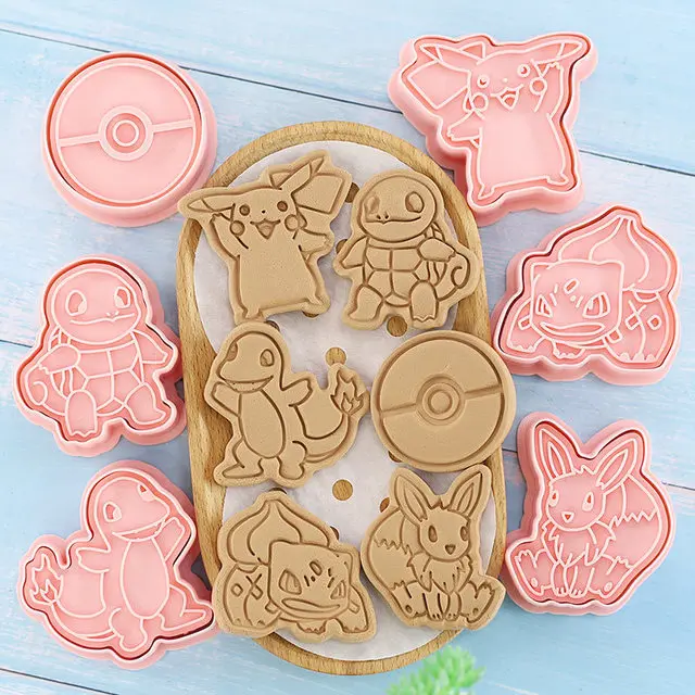 8/6 Uds figuras de Pokémon cortadores de galletas dibujos animados DIY molde de panadería galleta prensa sello en relieve azúcar Pasty pastel molde