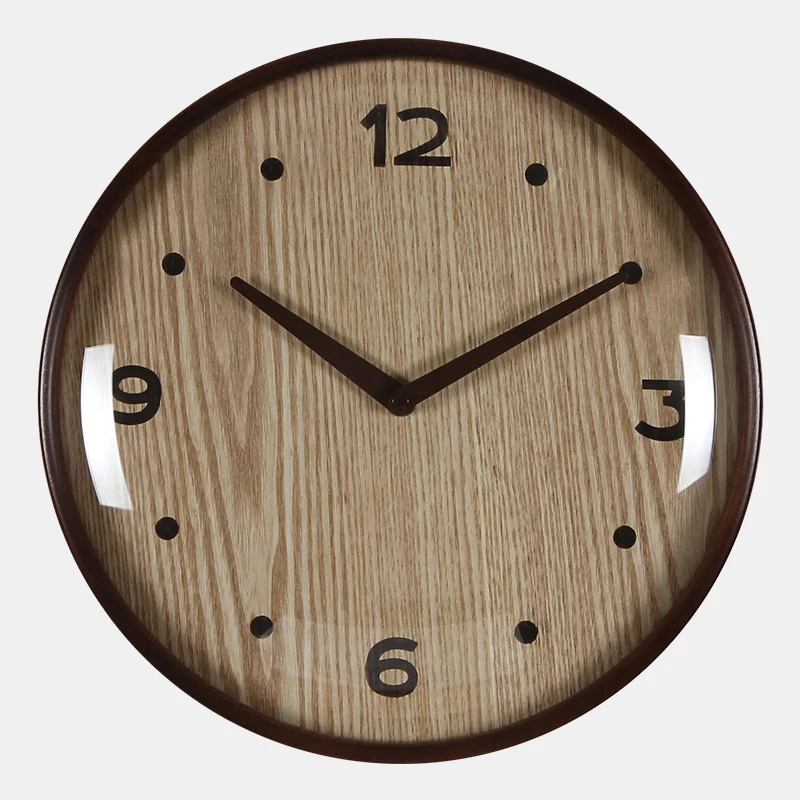 Japanese Korean Wooden Wall Clock Moon Convex Glass Curved Frame Watch Modern Design 12