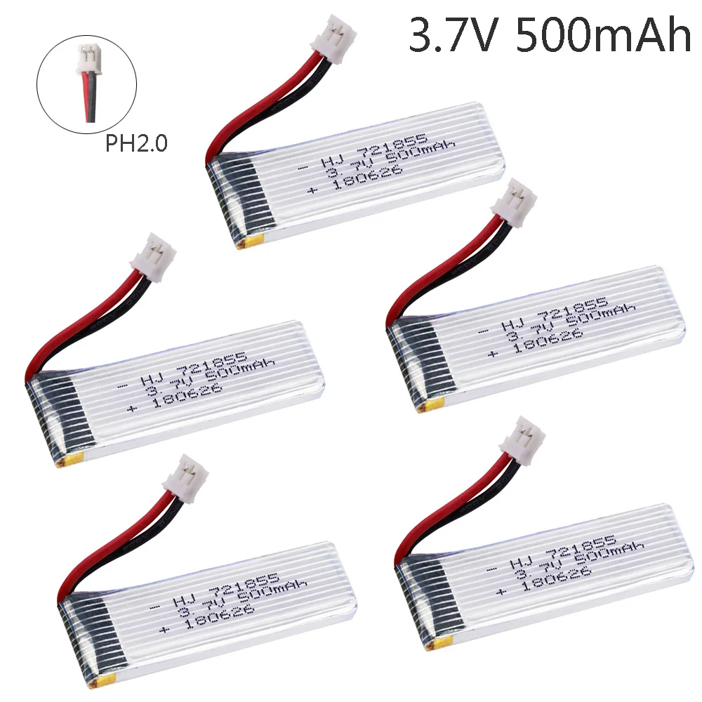 

1S 3.7V 3.8V 500mAh 721855 30C 1S Lipo Battery with PH2.0 Plug for Indoor Racing Drone Toy 3.7V lipo toys battery 5PCS/lot