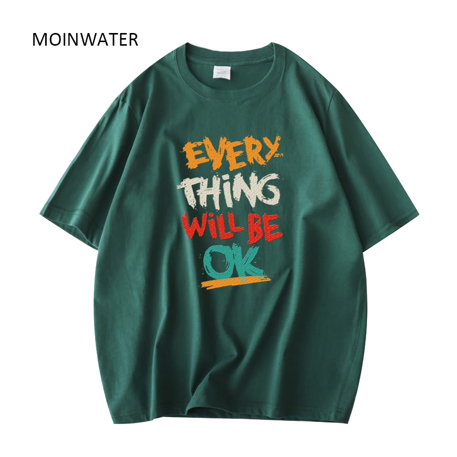 MOINWATER Women New Letter Print T shirts Female Royal Blue Cotton Tees Female Casual Basic Short Sleeve Summer Tops MT22006