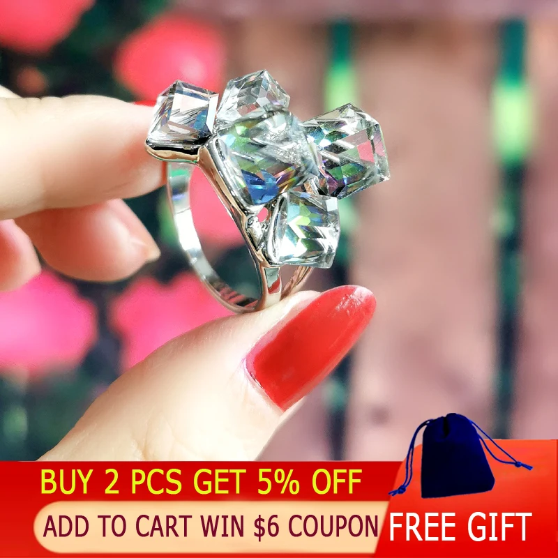 LEEKER Women Vintage Blue Color Cube Cubic Zirconia Rings Female Wedding Engagement Silver Color Jewelry Couple rings LK2