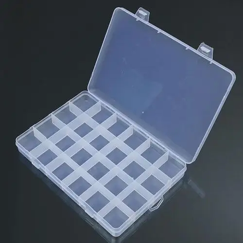 Boîte en plastique à 24 compartiments pour bijoux, conteneur de stockage de perles, étui en plastique pour matiques, présentoir à bijoux, évaluation
