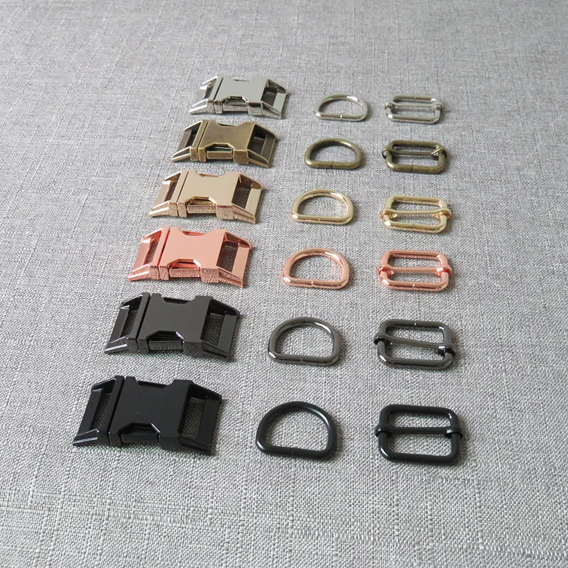 10sets 25mm metal Hardware D ring adjuster belt straps slider release buckle snap clasp for paracord dog collar DIY accessories