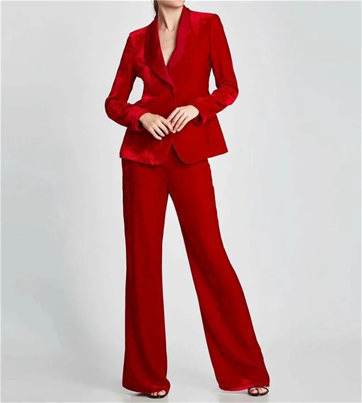 Velvet Suits for Women, Notch Lapel Jacket and Pants Business Suits Pantsuit Office Style Female Trouser Suit Custom Made