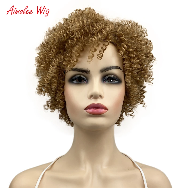 Aimolee Kinky Curly Афро Короткие Волосы Парик для Чернокожих Женщин Повседневная Одежда Партии Косплей