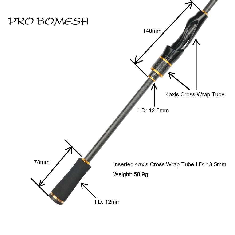 Pro Bomesh 1 Set 50.9g Kevlar Cross 4axis Cross Wrap Inserted Tube Spinning EVA Handle Kit DIY Fishing Rod Pole Accessory Repair