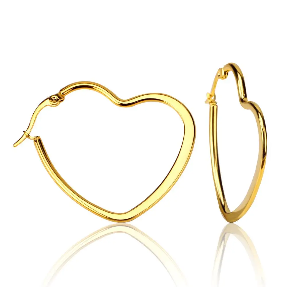 LUXUKISSKIDS Heart Shape Hoops Simple Stainless Steel Earrings 25mm Big Circle Clips for Women Fashion Jewelry Golden brinco New