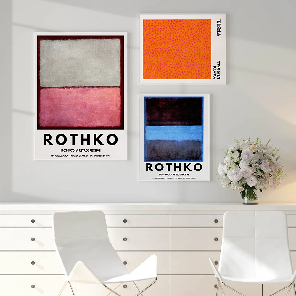 Mark Rothko Exhibition Poster Blue Pink Yellow Art Print Yayoi Kusama Vintage Museum Wall Picture Abstract Painting Home Decor