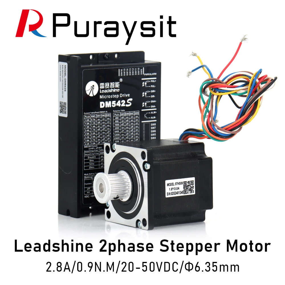 

Leadshine NEMA23 57 Series 2 phase Stepper Motor 2.A 0.9N.M and Stepper Driver DM542S 4.2A 20-50VDC With 20T Synchronous Wheel