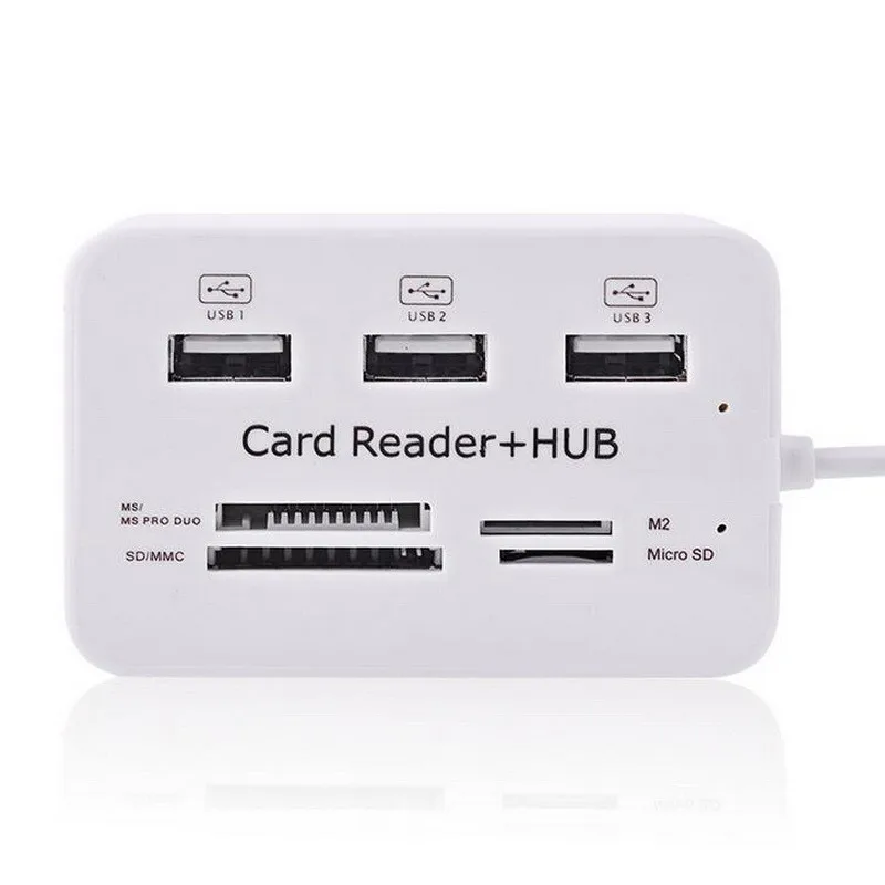 New Portable All In One USB 2.0 Hub 3 Ports With USB Card Reader Hub 2.0 480Mbps Combo For MS/M2/SD/MMC/TF For PC Laptop