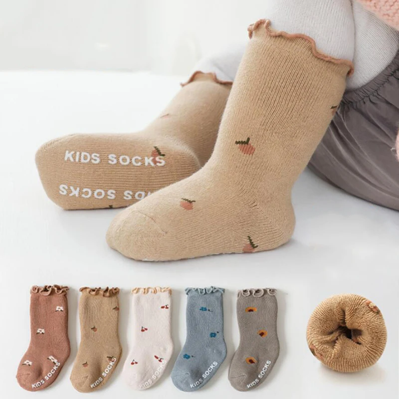 Lovely Floral Embroidery Fungus Edge Socks Newborn Baby Spring Autumn Knee High Socks for Infant Girls Soft Comfort Tube Socks