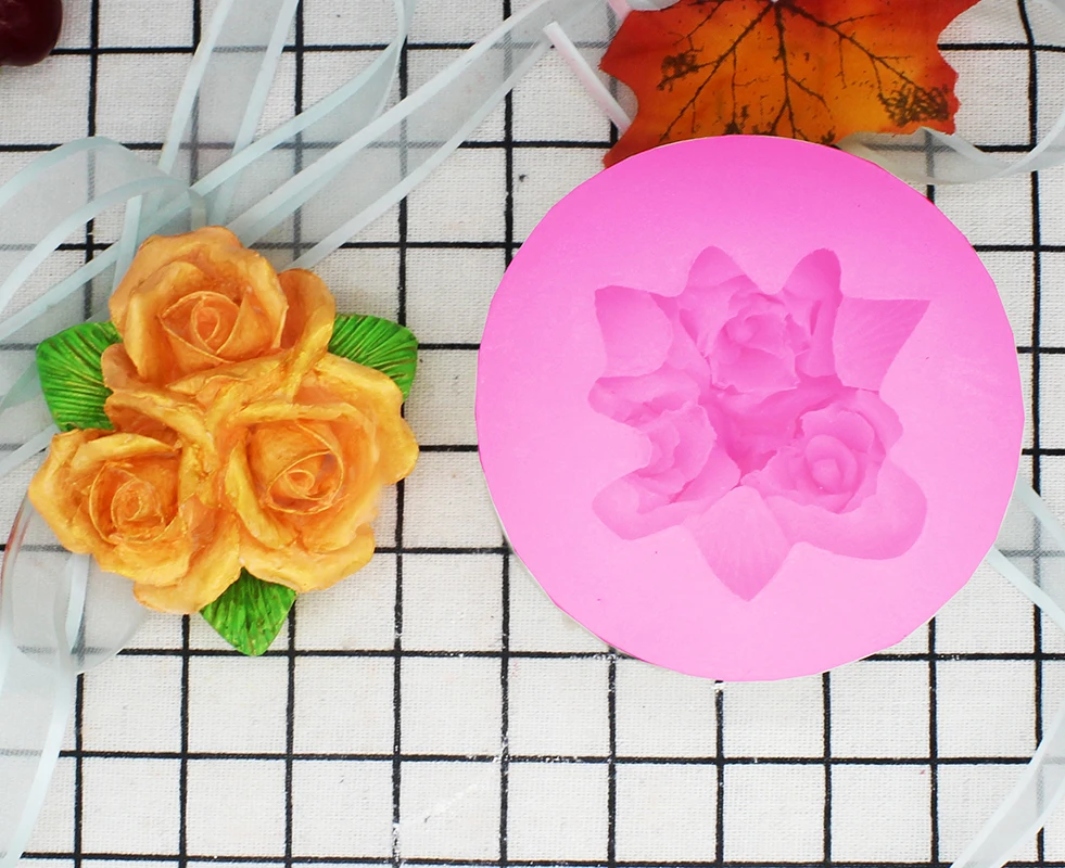 PRZY Mold Silicone 3 Roses Flowers Aroma Mould Soap Making Moulds Resin Clay Molds Soap DIY Handmade Flower Rose Mould