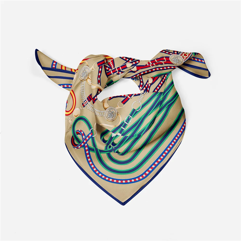 53cm Horse Rope Print Fashion Brand Square Scarf 2024 Design Silk Women Scarf Bandana Luxury Headband Hijab Neckerchief