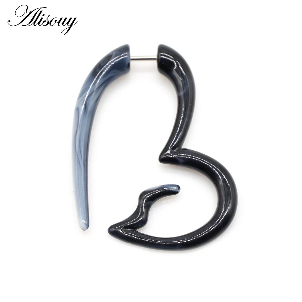 Alisouy 2pc 16G Fake Cheater Ear Plug Gauge Gray Black Color Acrylic Flesh Earring Wing Heart Spiral Shape Body Piercing Jewelry