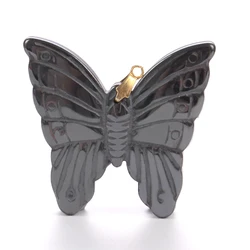 Nature Butterfly Hematite Stone Bone Pendant Bead Charm Metal 35x33x5mm Jewelry DIY Necklace Making Accessories For Women Men