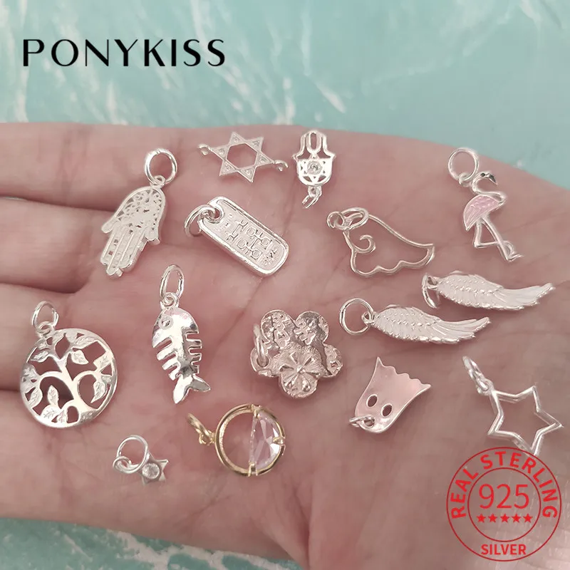 PONYKISS Trendy 925 Sterling Silver flower Animals Charms DIY Handmade Making Finding Jewelry Bracelet Necklace Accessory