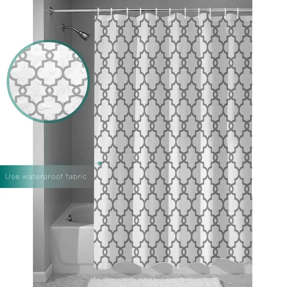 New Waterproof Moroccan Style Geometric Pattern Shower Curtain Polyester Fabric Gray White Bathroom Curtains for Home Decor image 3