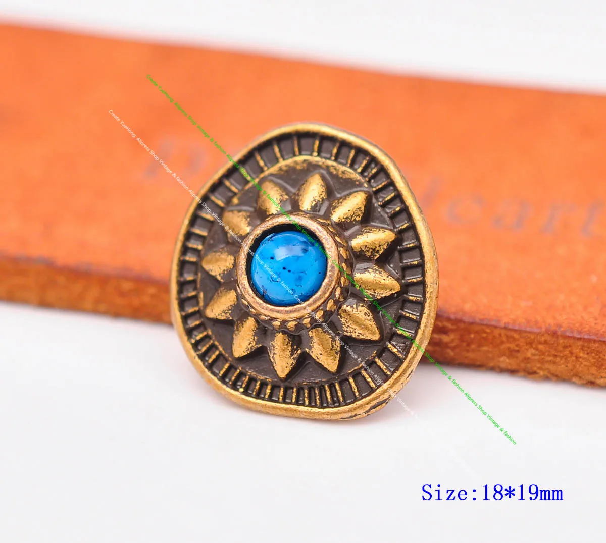 10Pcs 19*18Mm Vintage Brass Sun Flower Black Turquoise Conchos Accessories For Diy Leathercraft Belt Leather Case Keychain Decor