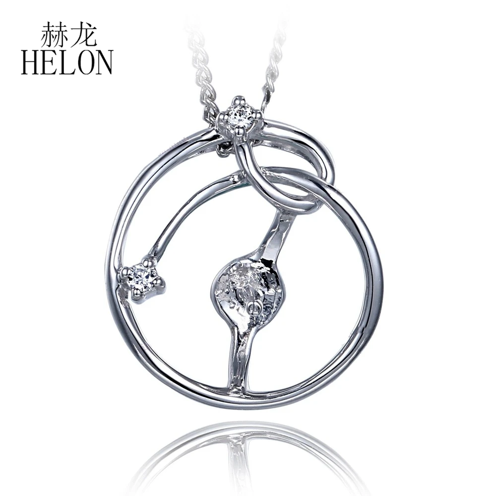 HELON Round 8-12mm Solid 18K White Gold AU750 Semi Mount Natural Diamonds Pendant Women Engagement Wedding Fine Jewelry Gift