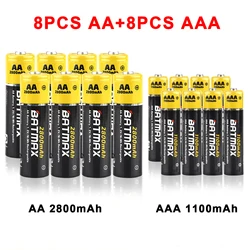 Batmax AA 2800mAh bateria + AAA 1100mAh Ni-MH wymienna bateria do latarki, kalkulatora, odtwarzacza MP3, pilota, radia