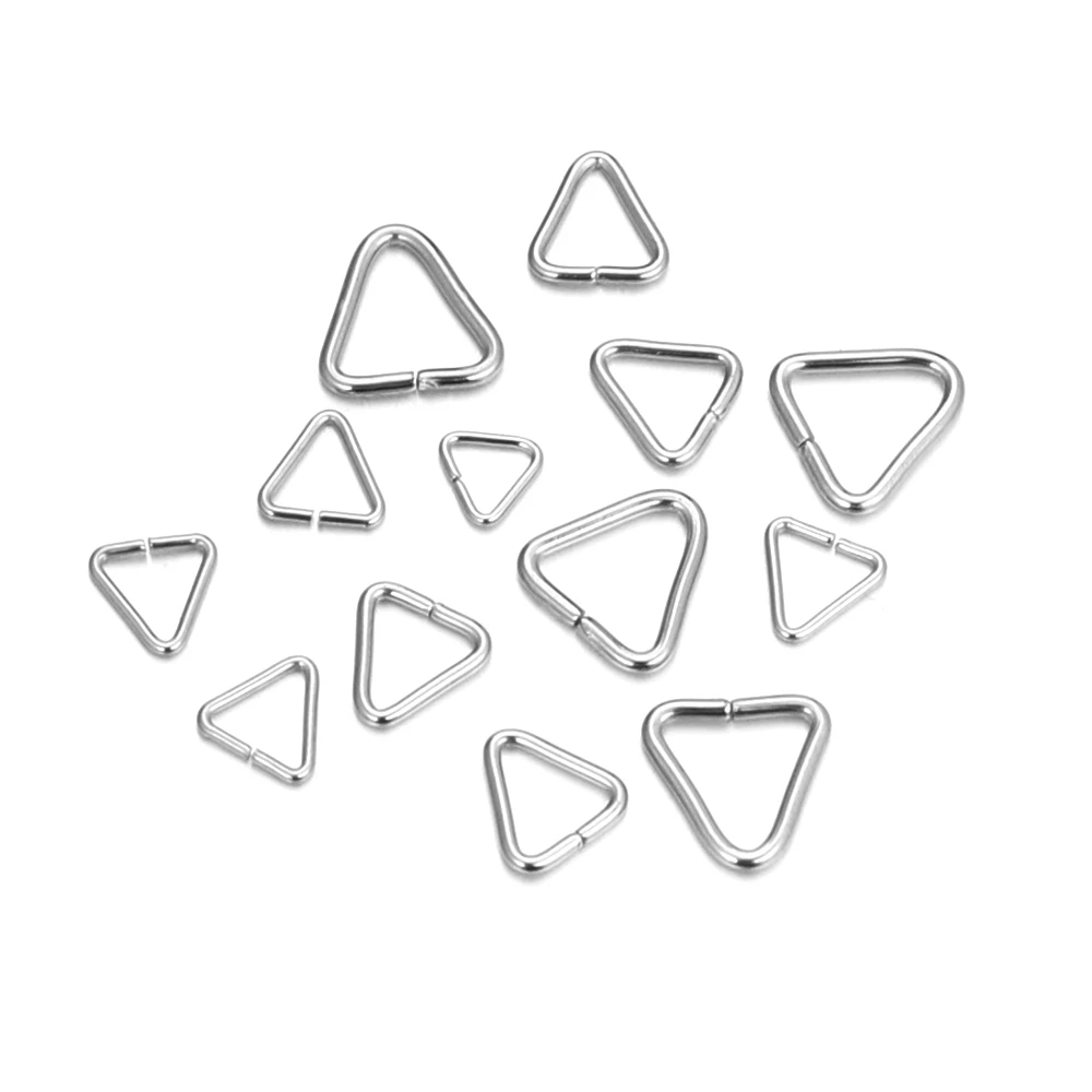 Anillos de salto triangulares clásicos de acero inoxidable 100 piezas, anillos divididos en tono plateado para fabricación de joyas DIY, accesorios