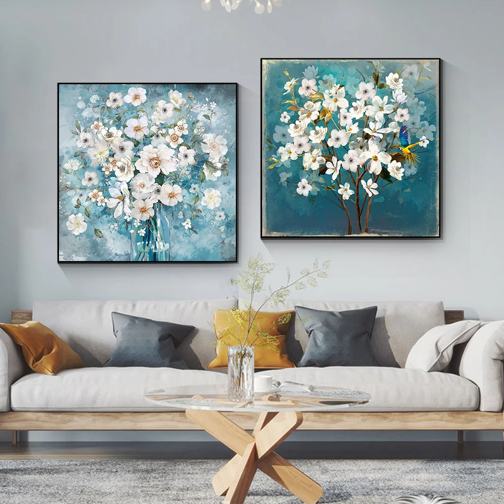 

Abstract White Flower Oil Painting Printed On Canvas Modern Wall Art Prints And Posters Pictures For Living Room Cuadros Decor