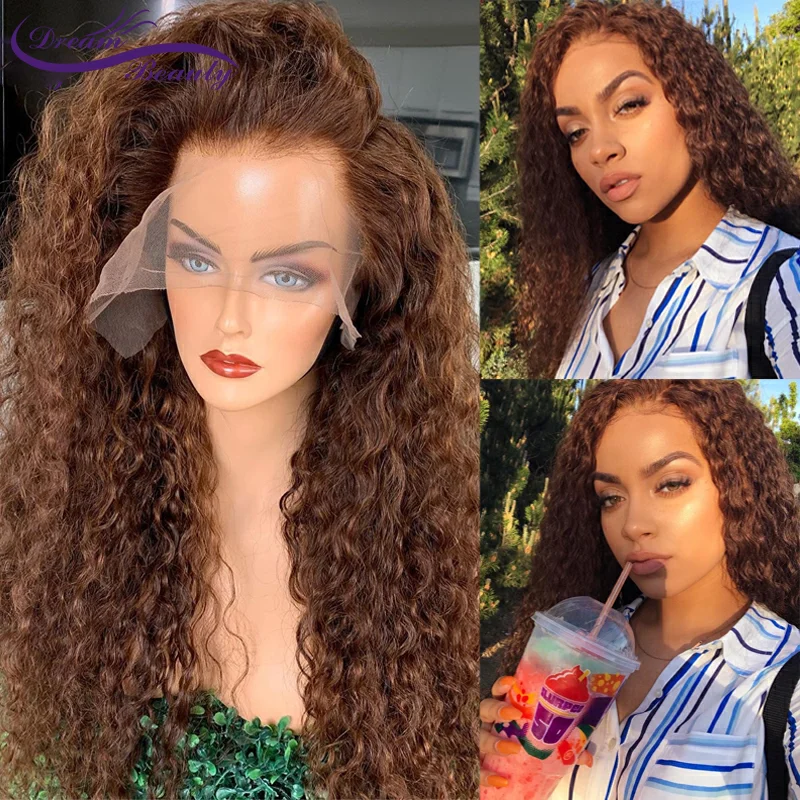 Colored Brown Curly Lace Front Wigs 180% 13x4 Lace Front Human Hair Wigs For Women Brazilian Remy Human Hair Wigs Preplucked