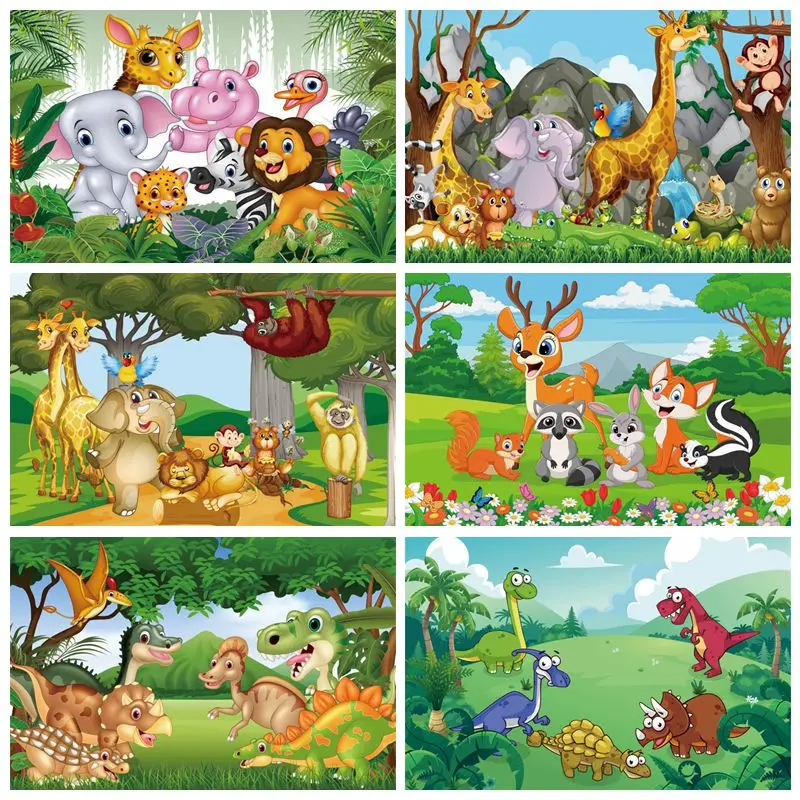 Animal Safari Party Tropical Jungle Forest Photo Backdrop Baby Shower Newborn Birthday Party Photo Background Custom Photostudio