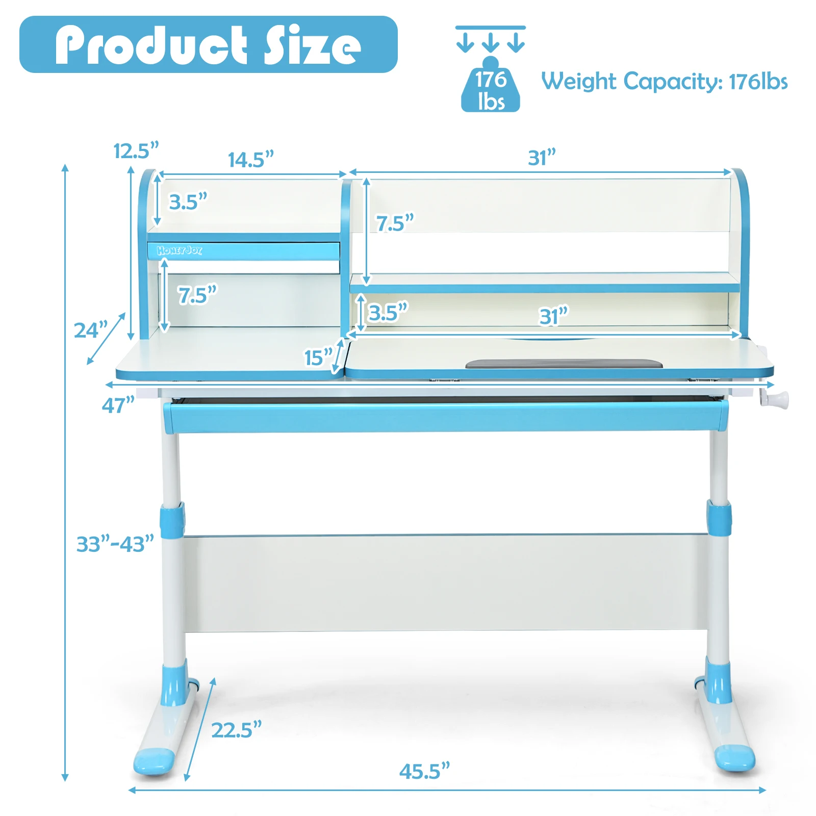 Honeyjoy Adjustable Height Kids Study Desk Drafting Table Computer Station