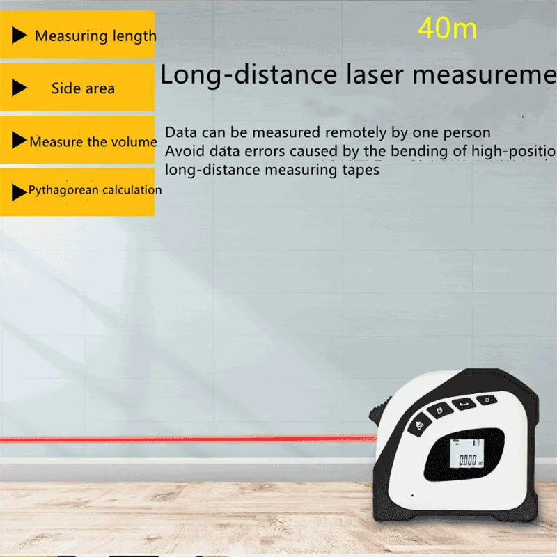 2 in 1 Laser Distance Measure Tape Laser Ruler Range Finder 40M Retractable 5m Tape Measure LCD Digital Display Laser Measuring