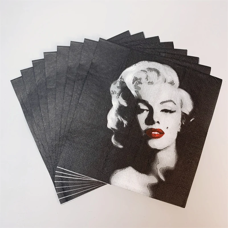 20Pcs/Bag Vintage Napkin Paper Tissues Black White Marilyn Monroe Decoupage Wedding Birthday Party Serviettes Home Dinner Decor