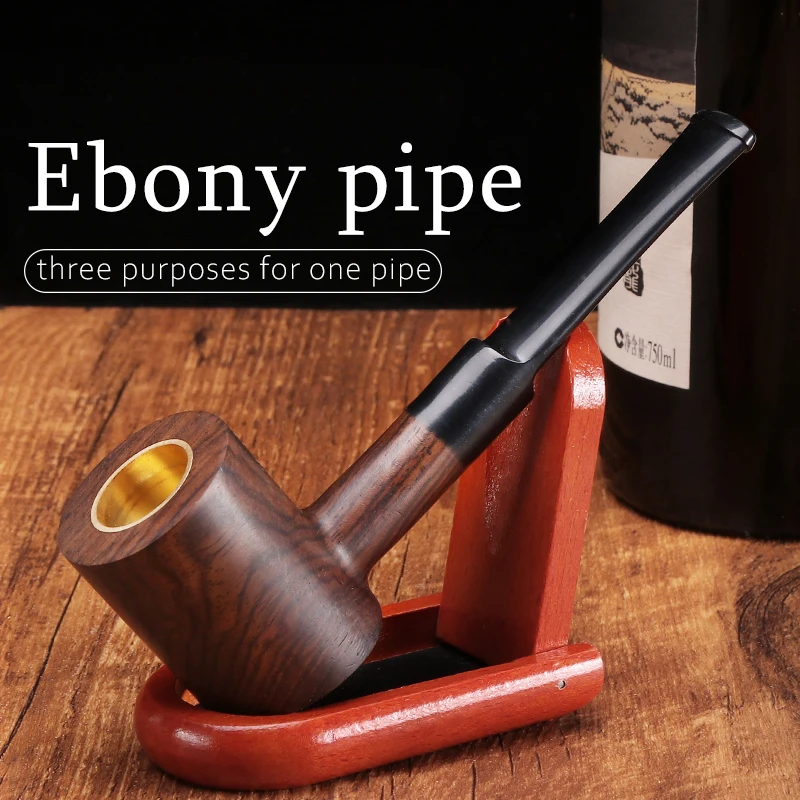 Ebony Smoking Pipe Classic Wood Grain Tobacco Pipe Hammer Shaped Cigar Cigarette Chimney Mouthpiece Filter Smoking Accessories