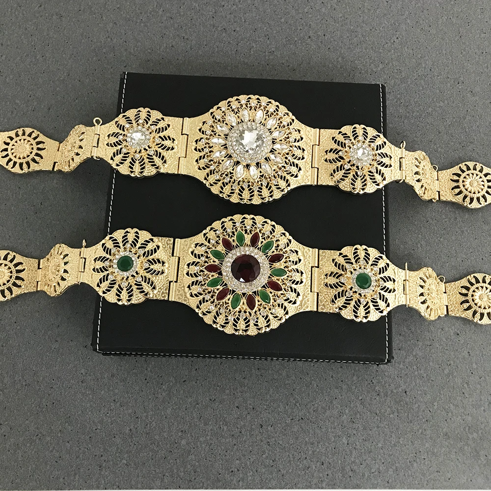 

Vintage European Women Hollow Flower Waist Chain Crystal Adjustable Length Square Button Belt Jewelry Wedding Caftan Body Chain