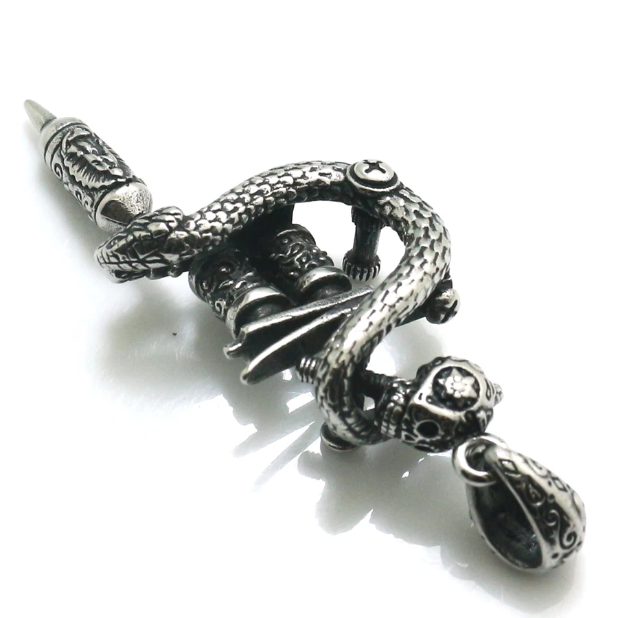 Men\'s 316L Stainless Steel Cool Punk Gothic Skull Tattoo Gun Snake Pendant For Friend Gift