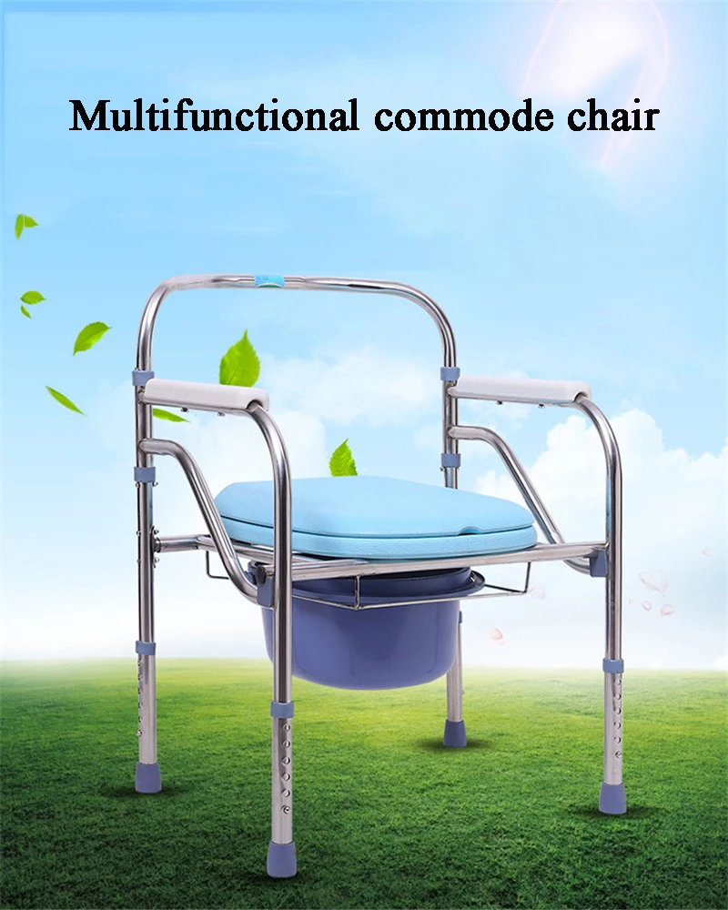 Elderly Toilet Chair Seat Thickened Stainless Seel Folding Toilet Commode For Old People Disabled Bathromm Chair