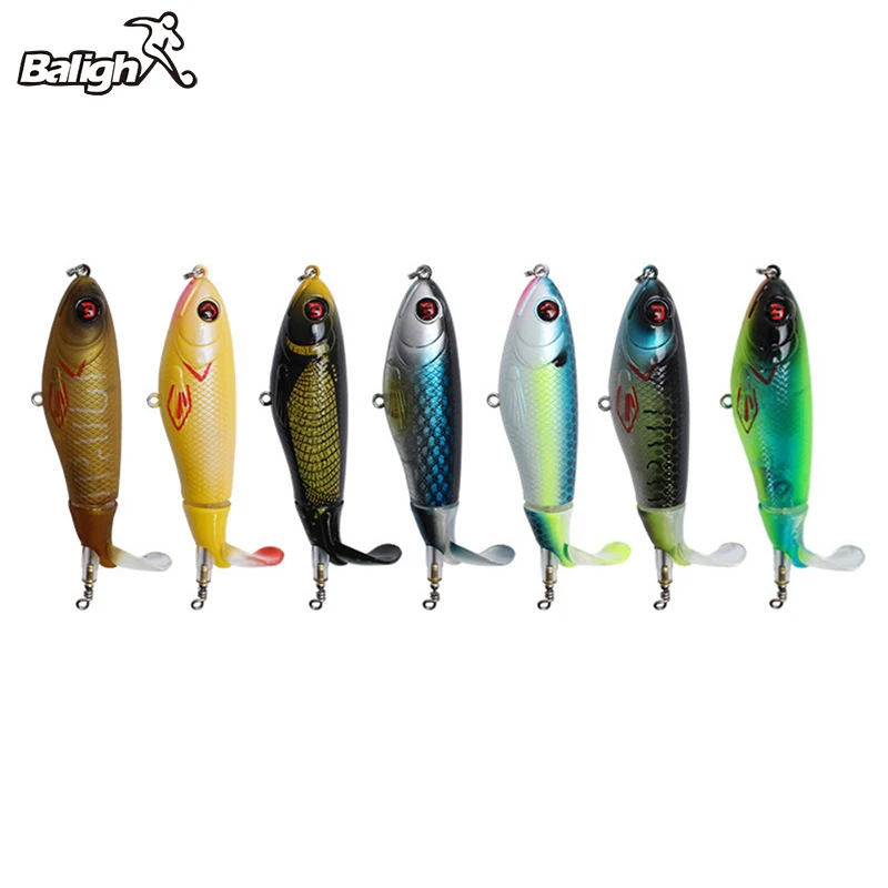 Balight Fishing Whopper Popper Topwater Artificial Hard Bait Lure 3D Eyes Plopper With Soft Rotating Tail Fishing Lure