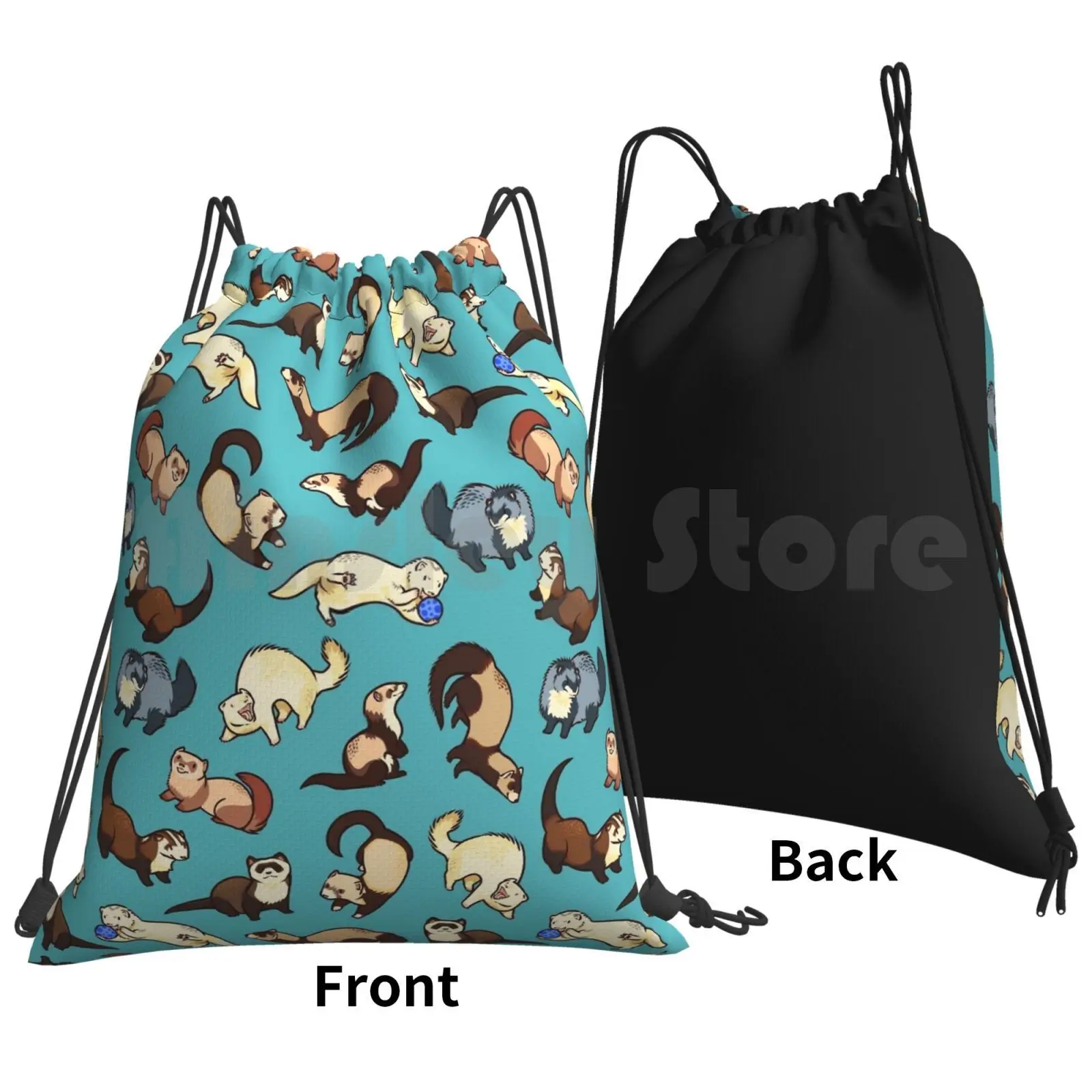 Cat Snakes In Blue Backpack Drawstring Bags Gym Bag Waterproof Ferret Ferrets Pattern Patterns Cute