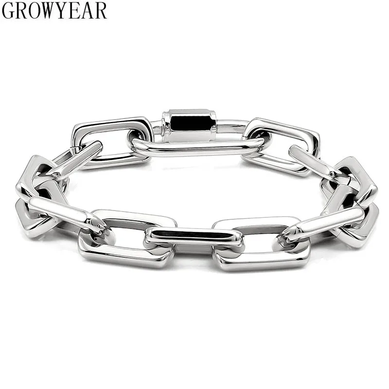 New Chunky Chain Stainless Steel Bracelets for Women Men Big Lock Charm Thick Rectangular Link Bracelet Bangles Hand Jewelry