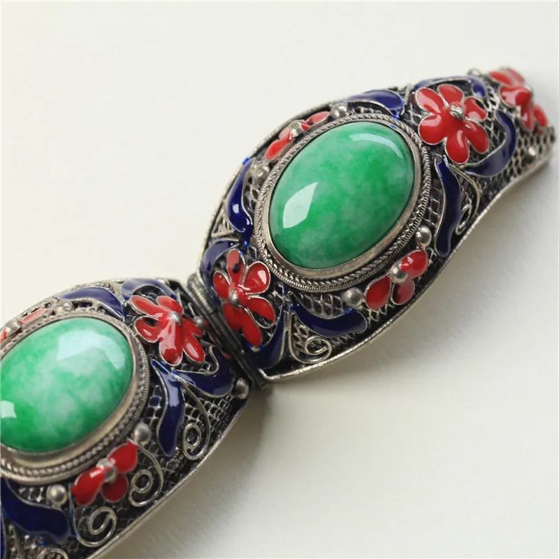 Hot Selling Vintage Bracelet Miao Silver Cloisonne Inlaid Cyan Three Section Bracelet for Women Men Fashion Accessories