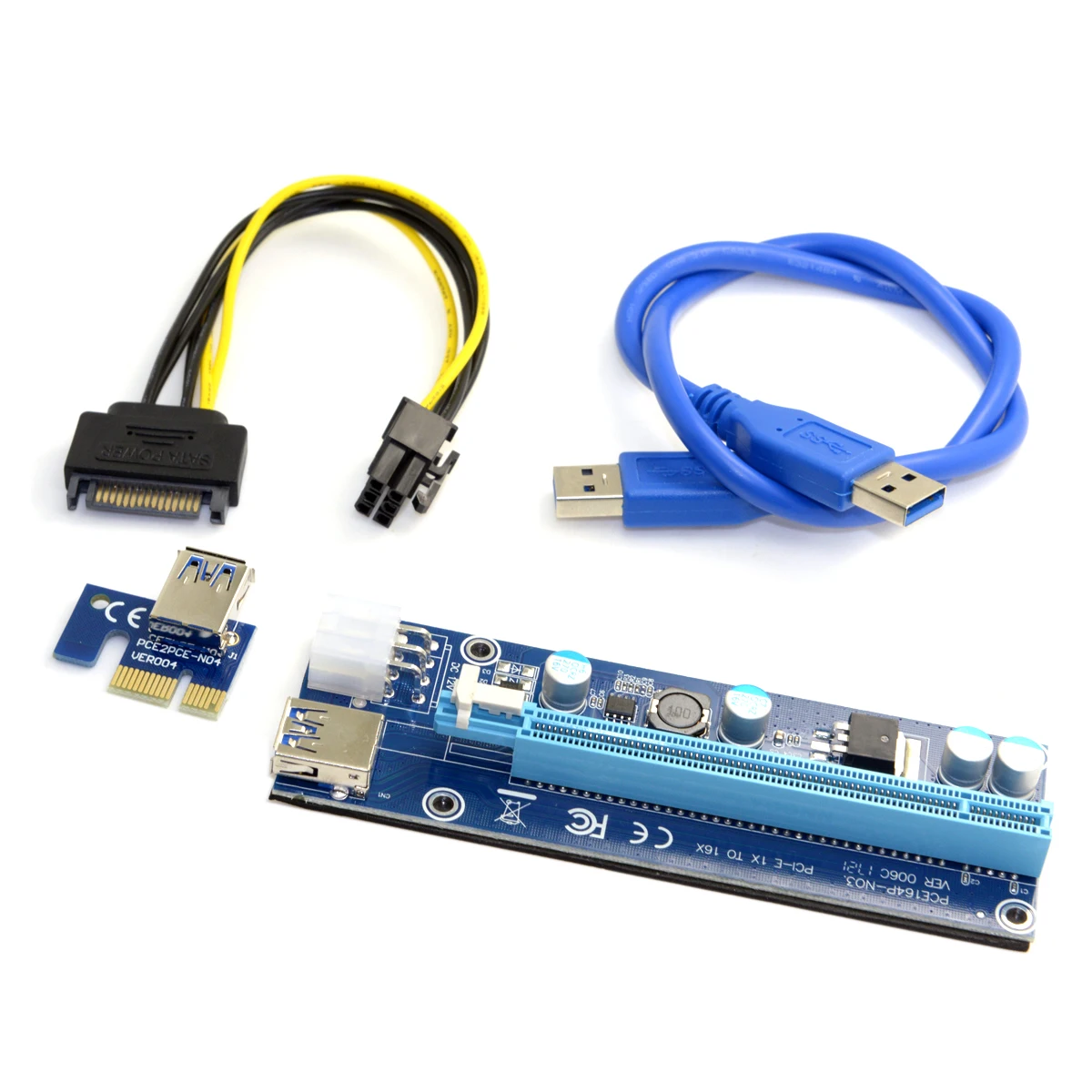 

CY PCI-E 1x to 16x Mining Machine Enhanced Extender Riser Adapter with USB 3.0 & 6Pin Power Cable