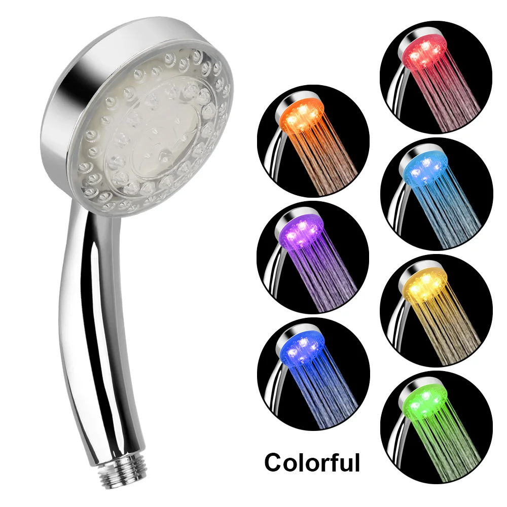 Rainfall Top Spray No Batteries 7 Colors Gradual Changing Ultra-Quiet 3 Colors Temperature Sensor LED Shower Head