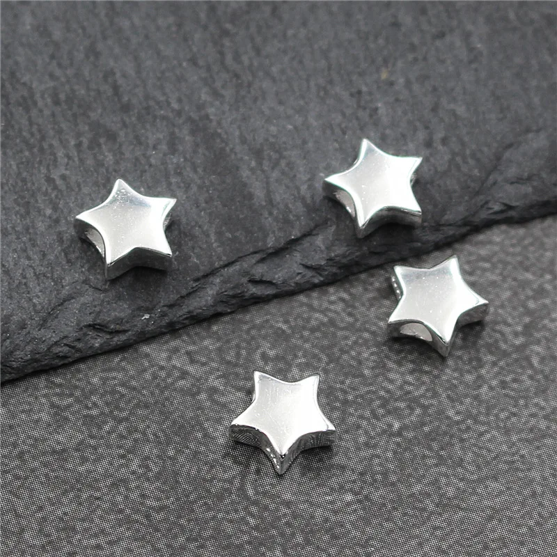 7.2mm Real Pure Solid 925 Sterling Silver Beads Pentagram Loose Spacer Large Star Bead Bracelet Necklace Jewelry Making Findings