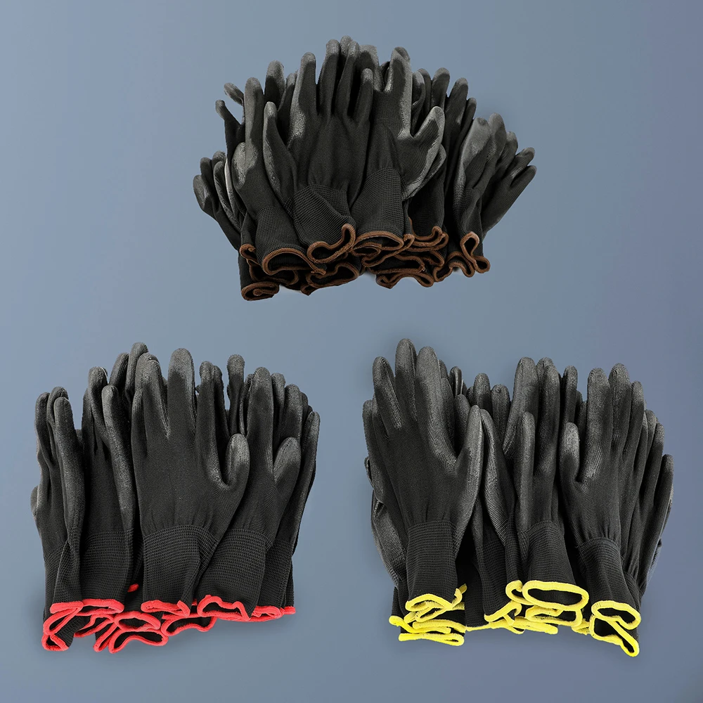 12pair/pack Nylon Gloves High Quality Anti-Slip Full Finger Gloves For Camping Picnic Hiking Hand Protector Mechanic Working