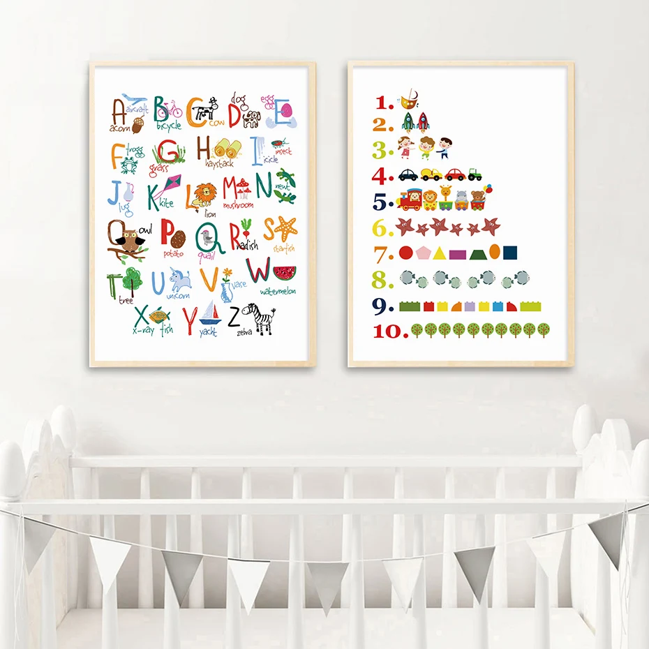 Kinderkamer Letters Numbers Animal Posters Alphabet Nursery Canvas Paintings Wall Art Prints Pictures Bedroom Baby Room Decor