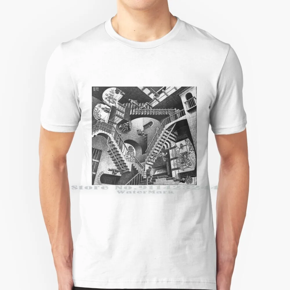 M.c. Escher-Relativity 100% Cotton T Shirt Relativity Cornelis Escher Mc M C Selfie Graphic Artists Vector Impossible