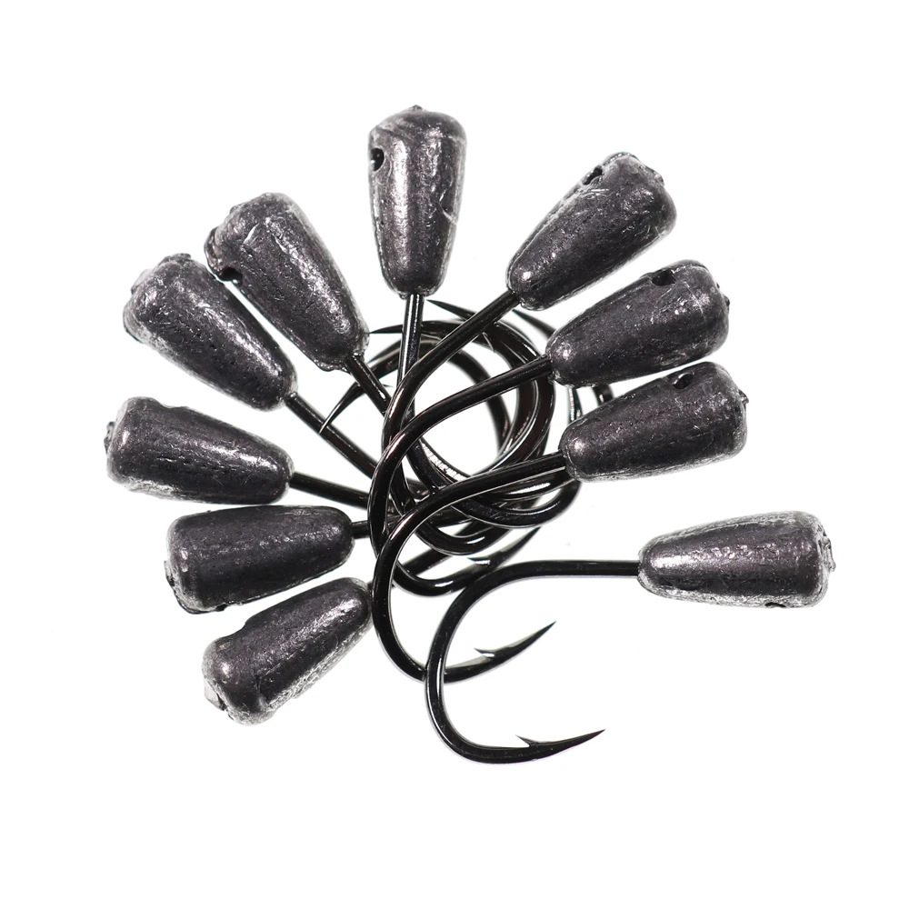 ICERIO 10PCS Winter Ice Fishing Lure Fishhook Lead Jig Head Fishing Hooks Carbon Steel Barbed Hook Soft Worm Lure Carp Hooks