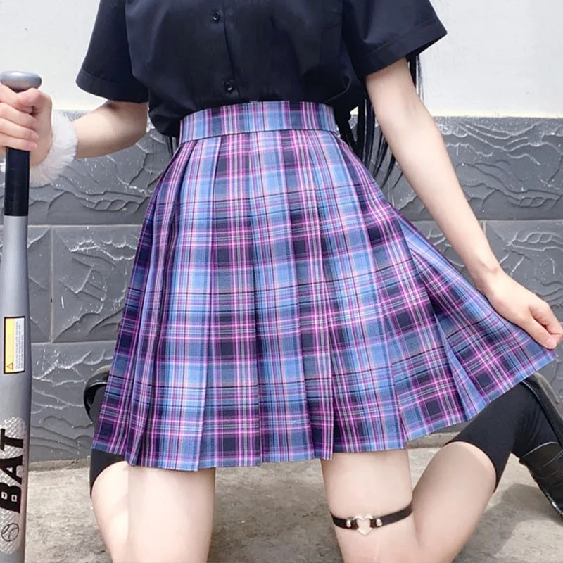 [Cyber Game Girls] High Waist Pleated Plaid Skirts Women's Dress JK School Uniform High School Students Short/Long Skirts